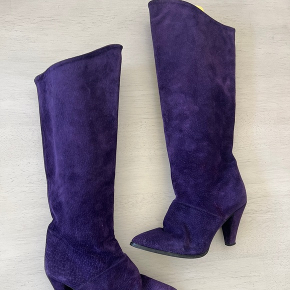 JOYCE OF CALIFORNIA Royal Purple Suede Chunky Heel Boots Vintage 5.5 M - Picture 9 of 11